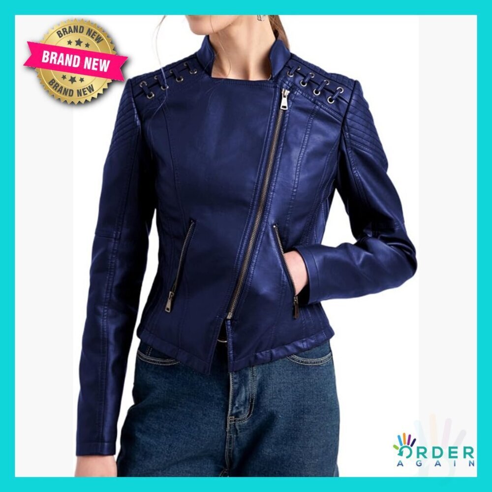Faux Leather Moto Jacket Slim Fit Crop Blazer Chic Biker Coat Lightweight